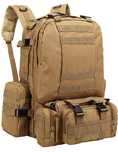 SHANNA Sac à Dos Militaire,55L Grand Volume Multifonction Sac À Dos Tactique Molle Armée 3 Jours d'assaut Combat Pack pour Randonnée Camping Alpinisme Pêche Chasse Trekking (Kaki)