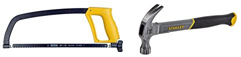 Stanley Pistol Grip Hacksaw 1 15 122 & STHT0-51309 16oz Fiberglass Curved Claw Hammer, 450g