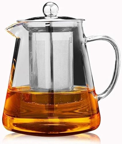 BEZAX Teekanne Teekanne Gusseisen-Teekanne Klarglas-Teekanne mit 304 Edelstahl-Sieb und Deckel für losen Tee Borosilikatglas – 950 ml Teezubehör