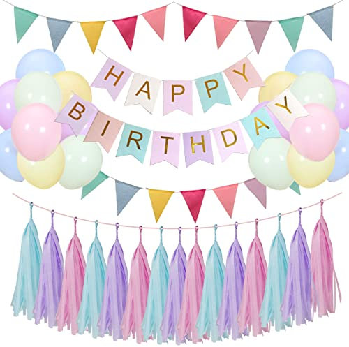 Decorazioni Compleanno Bambina, Palloncini Compleanno Arcobaleno per Feste Palloncini Pastello, Buon Striscione