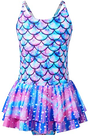 CHICTRY Kinder Mädchen Meerjungfrau Badeanzug Ärmellos Badekleid Fischschuppen Print Schwimmkleidung Sommer Beachwear Violett 122-128
