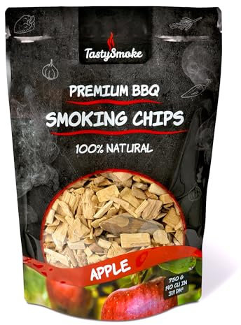 TastySmoke® High Quality Apple Smoking Chips - 100% Natural Wood for Intense Smoke Flavour, Ideal for BBQ, Smoker, Grill - 750g Smoking Wood for Meat, Fish, Vegetables