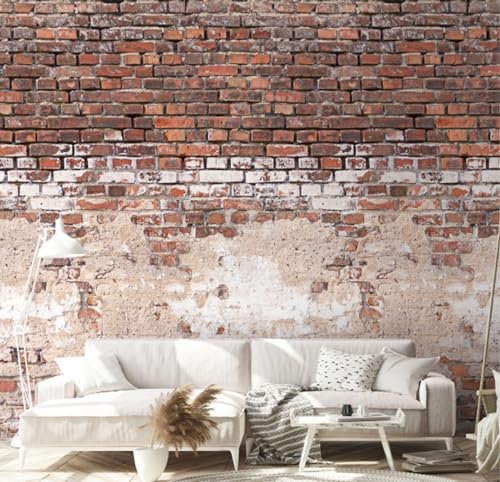 WTD - Carta da parati fotografica effetto pietra naturale, XXL, rosso e bianco, mattoni industriali, in tessuto non tessuto, per soggiorno, camera da letto, made in Germany, 2,5 x 1,59 m