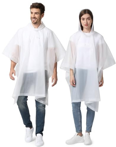 Opret Regenponcho Damen Herren Wasserdicht 2 Stück Weiß, Regencape Damen Herren, Leicht Wiederverwendbar Regenschutz, Poncho Regen mit Raum für Rucksäcke für Wandern, Festival und Outdoor