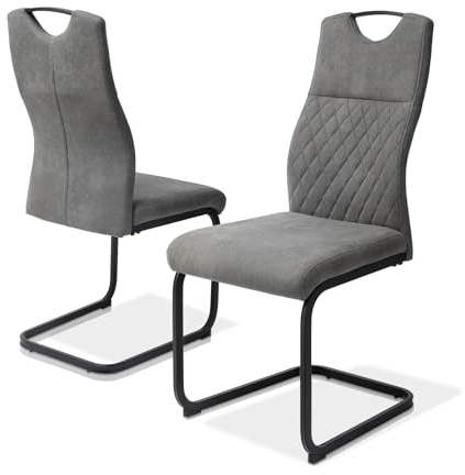 JIEXI Sillas de Comedor Modernas Cantilever 2 sillas Grises de con Respaldo Alto Acolchado con Patas cromadas y sillas Laterales para Sala de Estar (2 sillas Grises)