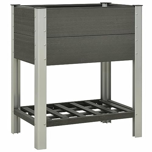 LAPOOH Garten-Hochbeet mit Ablage, Palettenrahmen, Hochteich, Gemüsebeet, Kräuterregal Balkon, Blumenbeet, Kräuterspirale, Tomatenbeet, Pflanzhochbeet, 75x50x90 cm WPC Grau