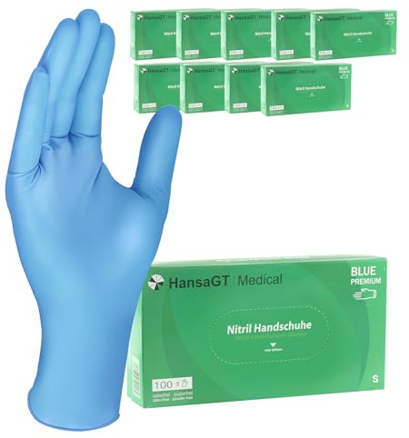 HansaGT Medical 1000 Stück Einweghandschuhe Blau,Einmalhandschuhe S,Nitril Handschuhe,Gummihandschuhe Einweg Handschuhe,Puderfrei Latexfrei Nitrilhandschuhe,Schutzhandschuhe Nitril