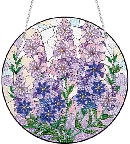 Starnearby DIY Diamond Painting Anhänger, 5D Diamanten Painting Blumen Bilder, Diamant Painting Kranz Set mit Kette, Diamant Malerei Einseitig Fensterbilder für Fenster Wand Und Eingang Decor