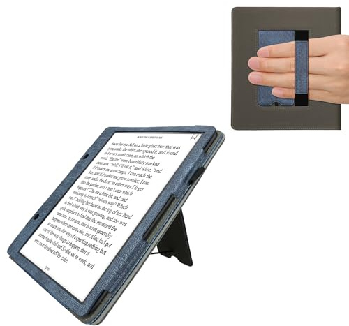 kwmobile fodral kompatibelt med Amazon Kindle Scribe fodral – fuskläder/mocka fodral med stativ – mörkblå/grå