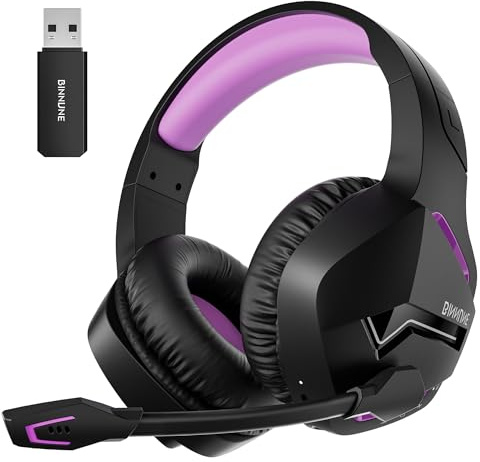 BINNUNE Gaming Headset, Wireless Headset für PS4 PS5 PC PlayStation 4 5, Gaming Kopfhörer mit Mikrofon Bluetooth USB Gaming Headset Wireless mit 120 Stunden Akkulaufzeit