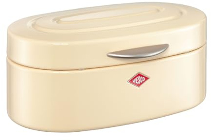 WESCO Single Elly Brotkasten in der Farbe mandel, pulverbeschichtetes Stahlblech, Lüftungslöcher und stabiler Handgriff