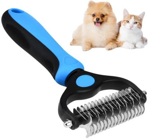 Pet Deshedding Brush, Double Sided Undercoat Rake for Dogs Cats