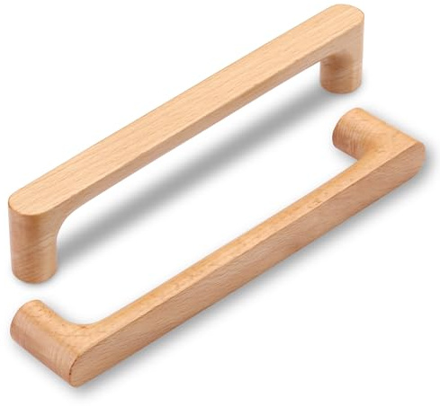 SYZOW 6 Stück Schrankgriff Holzgriffe ，Lochabstand 160mm Griff Möbelgriff Buchenholz Griff Schranktüren für Schrank Schublade