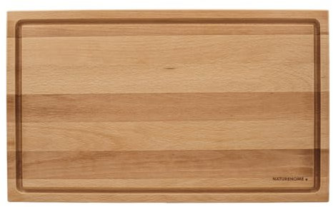 NATUREHOME Schneidebrett 50x30cm aus Buchenhartholz mit Saftrille – Massives, langlebiges Holzbrett, ideal für die Küche, hygienisch und messerschonend - große Arbeitsfläche für Profi- und Hobbyköche