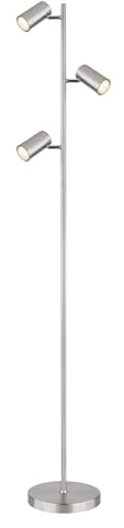 M2 OUTLET Stehleuchte Luvio 3-flammig GU10 | Satin Nickel, Modernes Industrial-Design, Verstellbare Strahler | Ideal für Wohnzimmer, Schlafzimmer und Home-Office