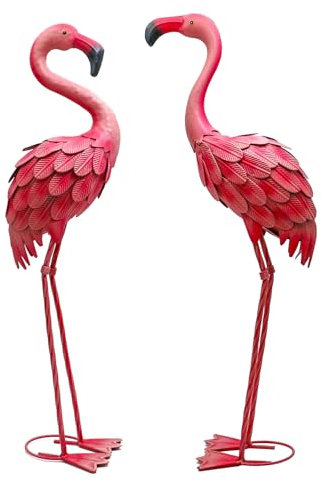 YOUKI Fenicotteri in metallo da giardino decorativi rosa per statue da giardino rosso fenicottero arte sculture all'aperto per esterni casa patio prato ornamenti decorazione cortile, set di 2