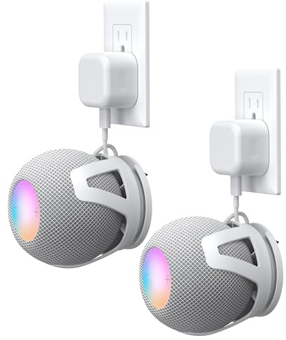 HomeMount väggmontering, kompatibel med HomePod Mini – självhäftande eller borrning, perfekt sladdhantering, platsbesparande hållare och stativ för HomePod Mini (2-pack-vit)