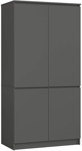 AKORD Schrankaufsatz S90 90 cm | Kleiderschrank mit 4 Türen | Garderobenerweiterung | Erweiterung für einen Kleiderschrank | B90 x H180 x T51 cm | Gewicht 66,6 kg | Graphitgrau/Graphitgrau