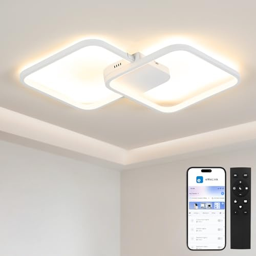 BAYHT Deckenlampe Smart, 28W LED Deckenleuchte Dimmbar mit Fernbedienung, Kompatibel mit Steuerung per mobiler App, 3000-6500K Deckenlampen für Schlafzimmer Wohnzimmer Küche 50cm Weiß