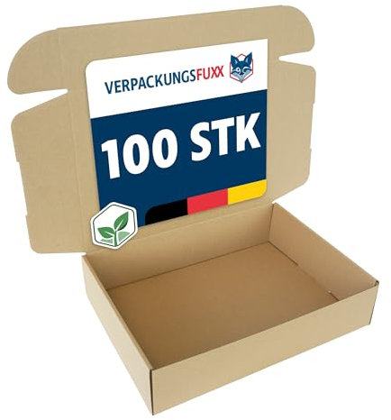 VERPACKUNGSFUXX Karton 100 Stück 350x250x80mm | Faltkarton ideal geeignet als Versandkarton & Geschenkverpackung | Kleinpaket aus einwelliger Wellpappe braun