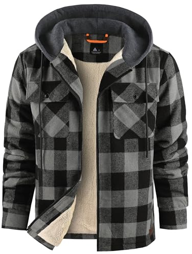 zitysport Holzfällerjacke Gefüttert Herren Hemdjacke Sherpa Fleece Kariert Jacke Fleecefutter Mantel Flanelljacke Outdoor Kapuzenjacke Kariert Männer Winterjacke mit Kapuze Sweatjacke