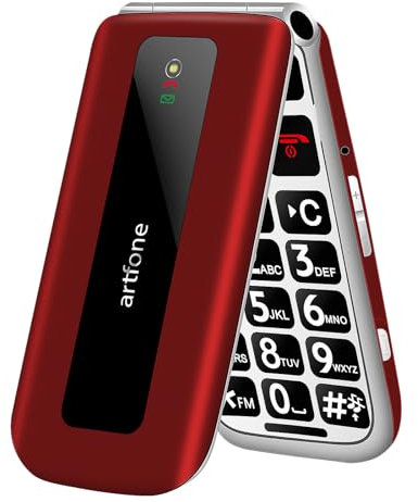 artfone F20 Telefono Cellulare per Anziani丨GSM Flip Telefoni Cellulari con Tasti Grandi丨2.4 Display丨Funzione SOS丨Volume Alto丨Doppia SIM丨Batteria da 1300 mAh丨Funzione di orario丨Torcia丨Radio - Rosso