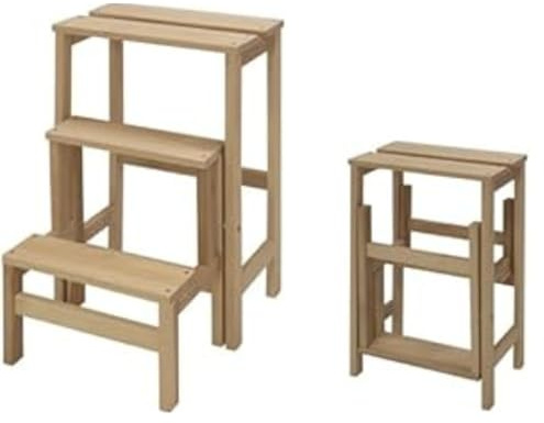 Sgabello a 3 Gradini in Legno di Abete, Pieghevole, 37x43x57 cm,