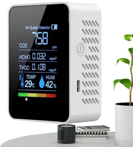 Rukjmqi Misuratore a Qualità 'Aria - Rilevatore Anidride Carbonica,Monitor Con Display Nitido E Preciso Per Rilevazione Di Anidride Carbonica In Camera Da Letto E Tendone Di Coltura