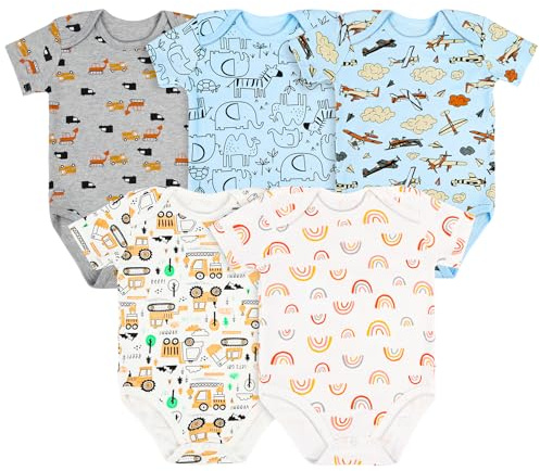 Vicloon 5er Pack Baby Body Kurzarm, Unisex Baby Set Kurzarm Bodys aus 100% super weicher Baumwolle, Baby Body mit Druckknöpfen für Neugeborene Baby Jungen und Mädchen 9-12m (B)