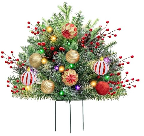 Arbustos de Navidad preiluminados con cálido, Relleno de macetas Festivas al Aire Libre para Porche, jardín y Patio, decoración navideña Resistente a la Intemperie con follaje Realista
