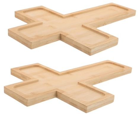 FONDOTIN 2 Piezas Bandeja de Aperitivos de Madera Forma Cruzada para Quesos y Charcutería Bandeja para Snacks y Postres para Fiestas Navideñas y Cenas Familiares