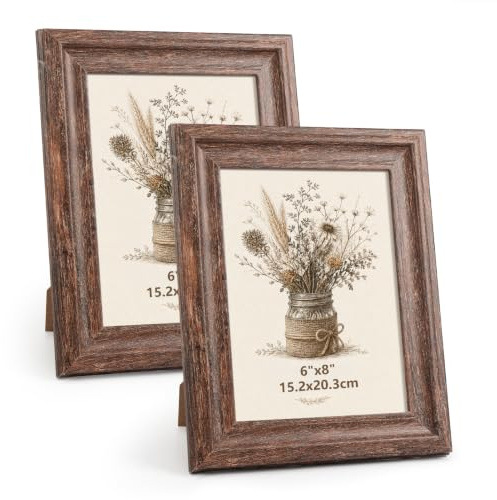 RLAVBL Bilderrahmen 15x20 cm, 2er Set, Breiter Rustikaler MDF Rahmen, Vielseitig für Wand- und Tischmontage, Klassisches Braun
