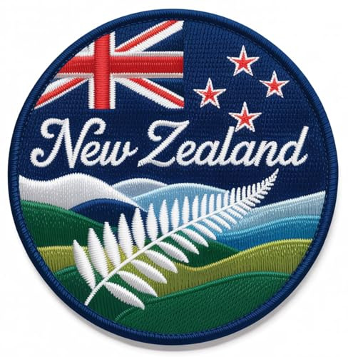 New Zealand Flag Patch Embroidered Iron-on/Sew-on Badge (3.2 Inch) Silver Fern Crest Travel Souvenir Emblem Gift Patches