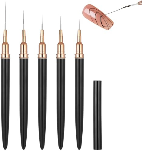 5 Pinceaux Nail Art, Set de avec Brosses Fines en Tailles Variées 4/8/12/20/25mm, Pinceau Liner Ongle pour Dessins Précis et Détails Intricats, Pinceau Gel UV Construction pour Application Fluide