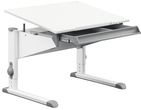 Moll Sprinter CP Kinderschreibtisch höhenverstellbar | mitwachsend, ergonomisch & neigbar für aufrechtes Sitzen | ideal für Schulkinder | Schreibtisch weiß optional mit Schublade | Made in Germany