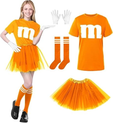 Ensemble de 6 tutus de ballet（Pas de doublure de jupe）,vêtements pour femmes M&M's,costume de cosplay,costume de groupe,t-shirt amusant avec tutu,costume de carnaval, ensemble de carnaval (orange)