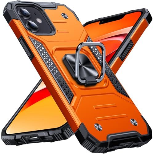 Anqrp Heavy Duty Case for iPhone 12/12 Pro Case with Enhanced Ring Holder Grip Stand, Military Grade Shockproof Rugged Drop Protective Silicone Hard iPhone 12/12 Pro Phone Case Cover, Orange