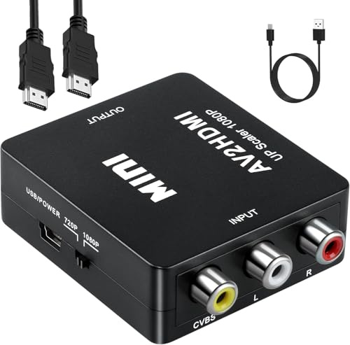 SZJUNXIAO Convertidor de RCA a HDMI + Cable HDMI de 1 Metro AV a HDMI Adaptador, Convertidores Vvídeo Audio con Cable de Carga USB 1080P para SNES, NES, PSP, Reproductor de DVD