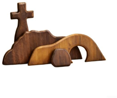 Decorazione pasquale in legno, 23 x 10 x 4,5 cm, croce in legno resurrezione, statuetta decorativa per casa, giardino, statua tomba vuota