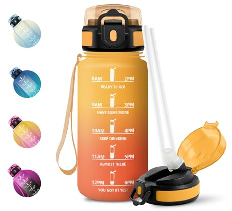 JAPORIA Borraccia 500ml, Borraccia con Cannuccia, a Prova di Perdite, Bottiglia Acqua con Indicatore del Tempo, per Ufficio, Escursionismo