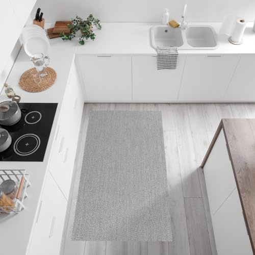 Alfombra cocina lavable antideslizante vinílica alta gama 60x90 cm Gris | Antimanchas, impermeable, extraplana, resistente al agua, antialérgica. Fácil limpieza para cocinas pasillo larga StoresDeco