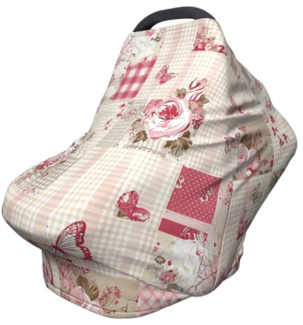 Vintage ros amningsskydd 360° full täckning fjäril blomma stretch halsduk för amning och bilstolsskydd passar för de flesta barnvagnar och barnvagnar
