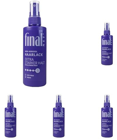 Final NET Non-Aerosol Haarspray Extra Starker Halt – Anti-Frizz Volumen Hairspray – Föhnspray ohne Treibgas – Haltegrad 5 – Vegane Formel – 125 ml (Packung mit 5)