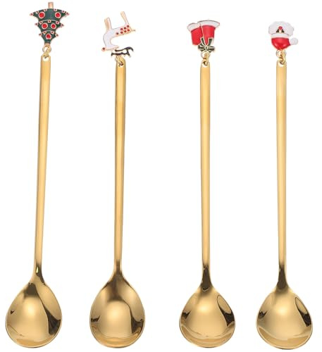CORHAD Set 4 Cucchiai Natalizi in Acciaio Inossidabile Oro, Resistenti alla Corrosione, Multiuso per Dolci e Mescolare, per Regali a Famiglia e Amici