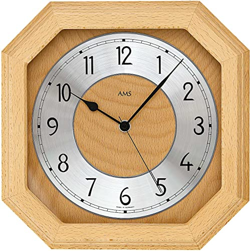AMS F5864/18 Funk-Wanduhr, Holz, Mehrfarbig, 35 x 35 x 12 cm