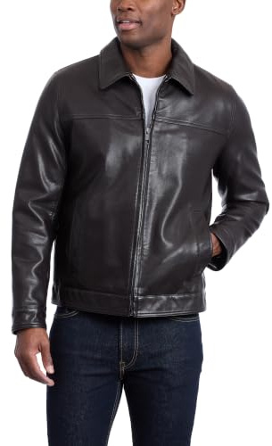 Tommy Hilfiger Men's Classic Faux Leather Jacket, dark brown, Medium