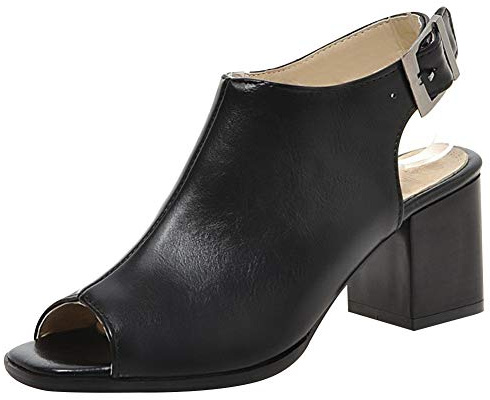 Jamron Women's PU Fashion Peep Toe Slingback Pumps Open Back Block Heel Ankle Strap Sandals Booties