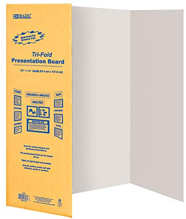 BAZIC Products Trifold Poster Board – White Corrugated Cardboard Display Board for school projects, science fairs, photos, charts, and classroom presentations, 28 x 40, 1-Pack