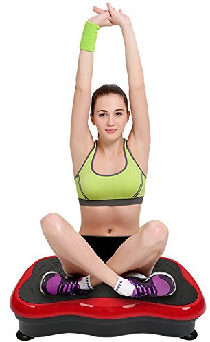 200W Plateforme Vibrante Oscillante,Fitness Appareil d'entraînement avec Haut-parleurs Bluetooth,Bandes de Résistance et télécommande (Noir+Rouge)