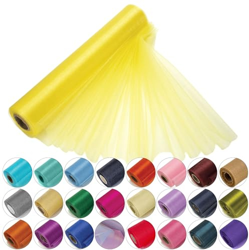 Trimming Shop Organza-Rolle, 25 m x 29 cm, schneetransparenter Glitzerstoff, elegantes Dekotuch für Stuhlschleife, Tischläufer, Hochzeitslocation, Partydekoration, Gelb | Tischläufer, Stuhlschleife und Girlanden Stoff für Hochzeitsdekoration, Partys und Bastelarbeiten